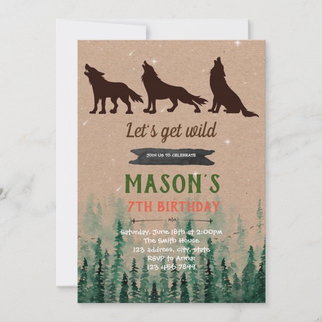 wolf birthday party invitation (Front)