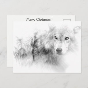 Wolf Black and White Christmas Holiday Postcard