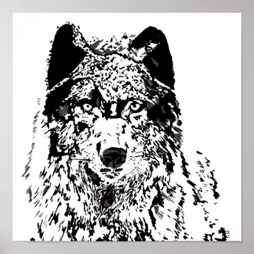 Wolf Black and White Poster