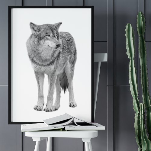 Wolf Black White Cabin Style Modern Poster