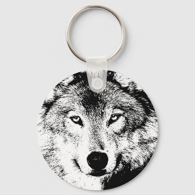 Wolf - Black & White Creative Ink Artwork Keychain (Front)