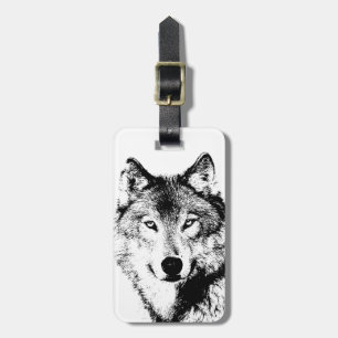 Wolf Black & White Pop Art Luggage Tag