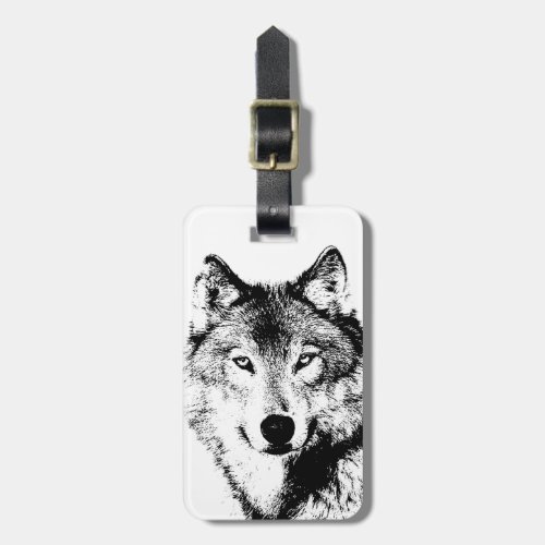 Wolf Black  White Pop Art Luggage Tag