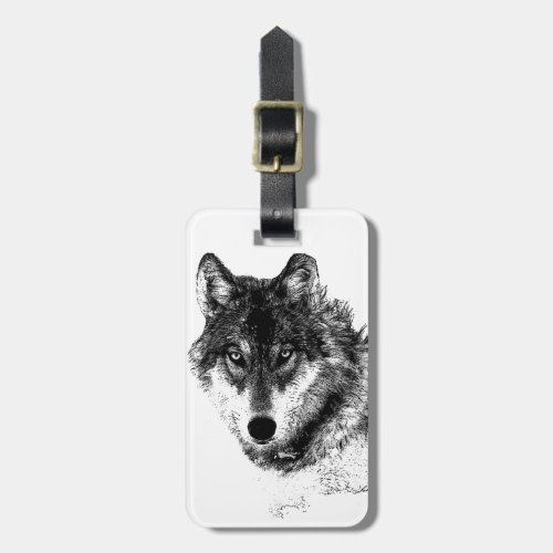 Wolf Black  White Pop Art Luggage Tag