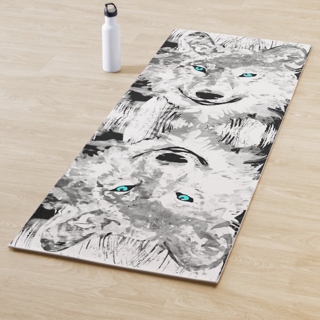 Wolf | Black & White Wolf Drawing | Siberian Wolf Yoga Mat (In Situ)
