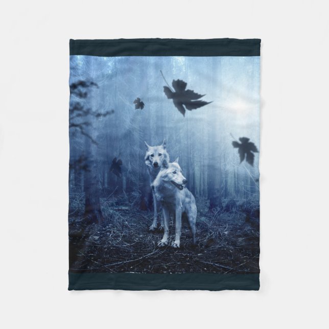 wolf blanket, white wolves throw, wildlife decor (Front)