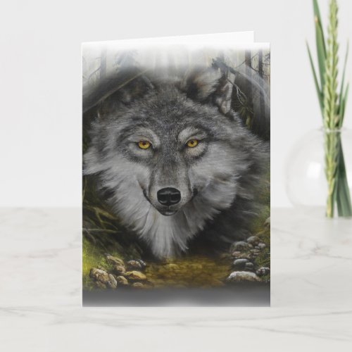 Wolf blending into River painting Holiday Card