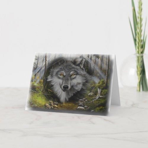 Wolf blending into River painting Holiday Card
