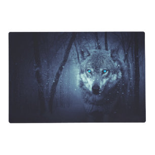 Wolf blue eyes placemat