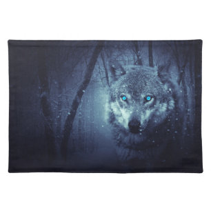 Wolf blue eyes placemat