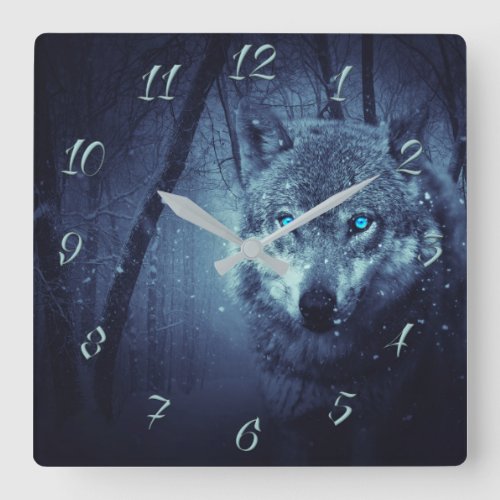 Wolf blue eyes square wall clock