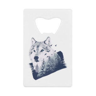 Wolf Blue Forest Grunge Credit Card Bottle Opener