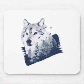 Wolf Blue Forest Grunge Mouse Pad