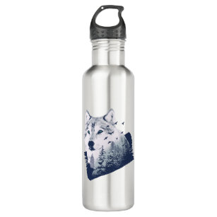 Wolf Blue Forest Grunge Stainless Steel Water Bottle
