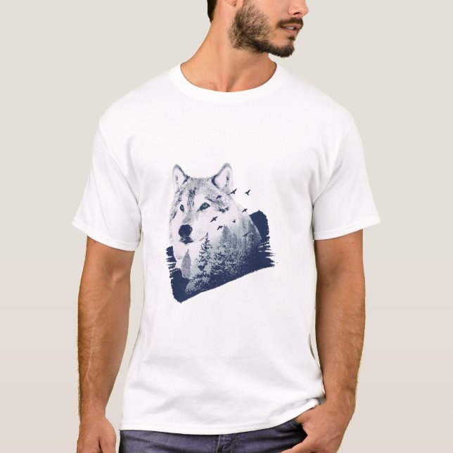 Wolf Blue Forest Grunge T-Shirt (Front)
