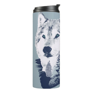 Wolf Blue Forest Grunge Thermal Tumbler