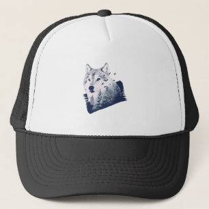 Wolf Blue Forest Grunge Trucker Hat
