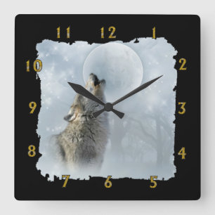 Wolf Blue Moon Square Wall Clock
