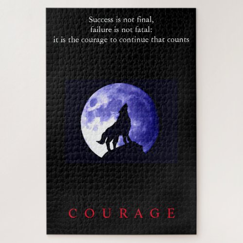 Wolf Blue Night Motivational Courage Jigsaw Puzzle