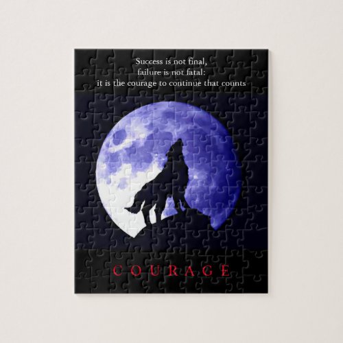 Wolf Blue Night Motivational Courage Jigsaw Puzzle