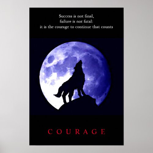 Wolf Blue Night Motivational Courage Poster