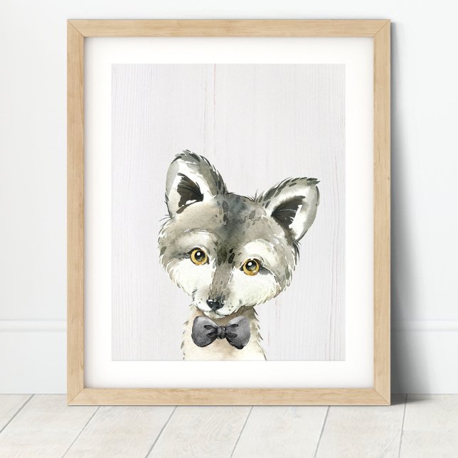 Wolf Bowtie Woodland Nursery Art Print (Creator Uploaded)