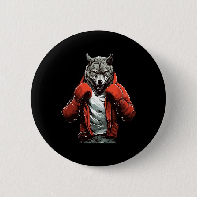 Wolf Boxer Boxing Mixed Martial Arts Kickboxing  Button (Front)