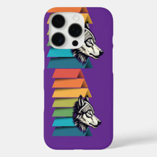 Wolf Breaking Through Color Stripes – Bold Graphic iPhone 16 Pro Case