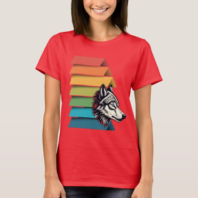 Wolf Breaking Through Color Stripes – Bold Graphic T-Shirt (Front)