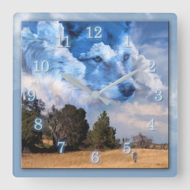 WOLF BROTHER OF THE RANGE SQUARE WALL CLOCK (Front)