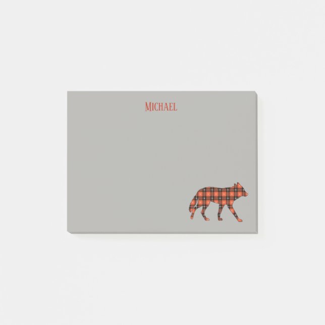 Wolf Buffalo Plaid on Gray Background Post-it Notes (Front)