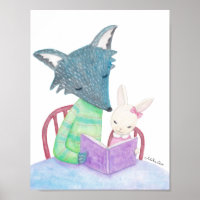 Wolf Bunny Poster Book Lover Nursery Wall Art