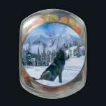 Wolf Call Glass Candy Jar<br><div class="desc">Beautiful Scene of a wolf calling out during winter. Scene created in Photoshop cs5</div>