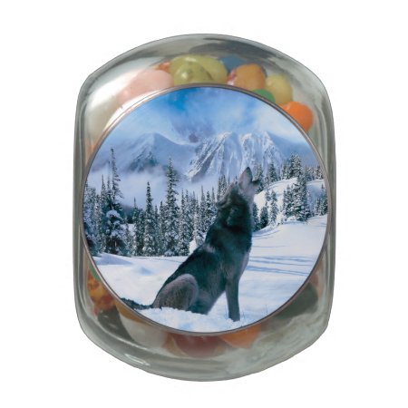 Wolf Call Glass Candy Jar