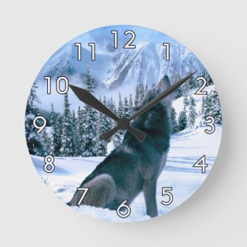 Wolf Call Round Clock by CaptainScratch at Zazzle