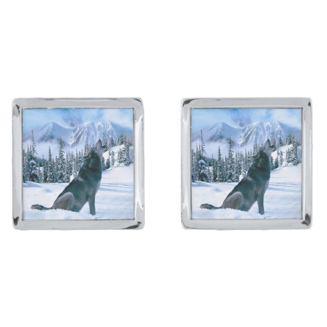 Wolf Call Silver Cufflinks (Front)