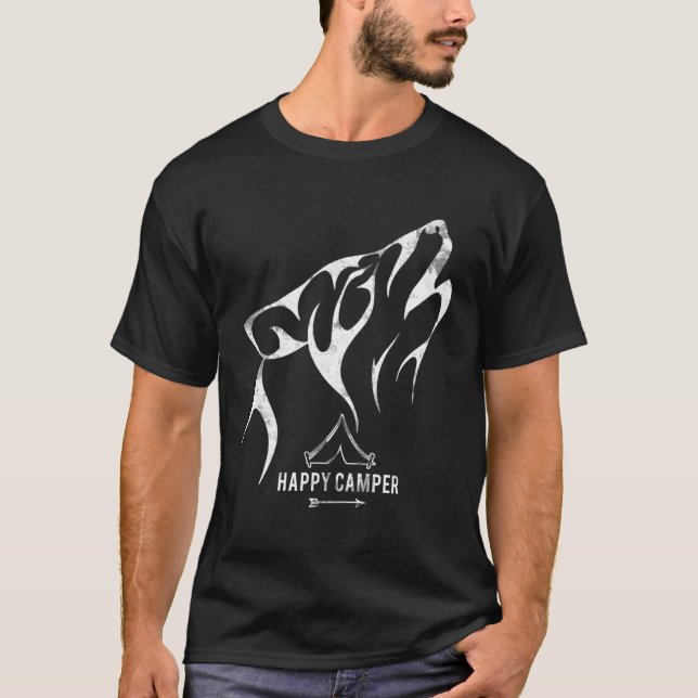 Wolf Camper Happy Camping In The Nature T-Shirt (Front)