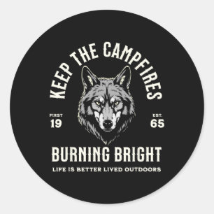 Wolf Camping Hiking Outdoors Trail Walking Campfir Classic Round Sticker