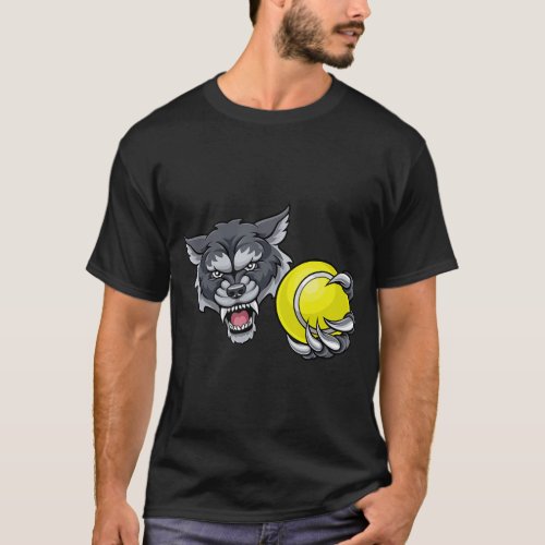 Wolf Cartoon Sports Wolves Team Mascot Holding Ten T_Shirt