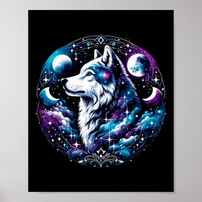 Wolf Celestial Dream Night Howling Moon Funny Wolv Poster (Front)