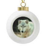 Wolf Ceramic Ball Christmas Ornament