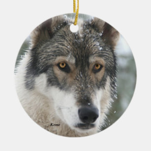 Wolf Ceramic Christmas Tree Ornament