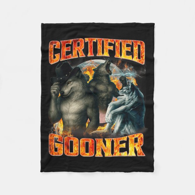 Wolf Certified Gooner Funny Bootleg Meme Dad Papa  Fleece Blanket (Front)