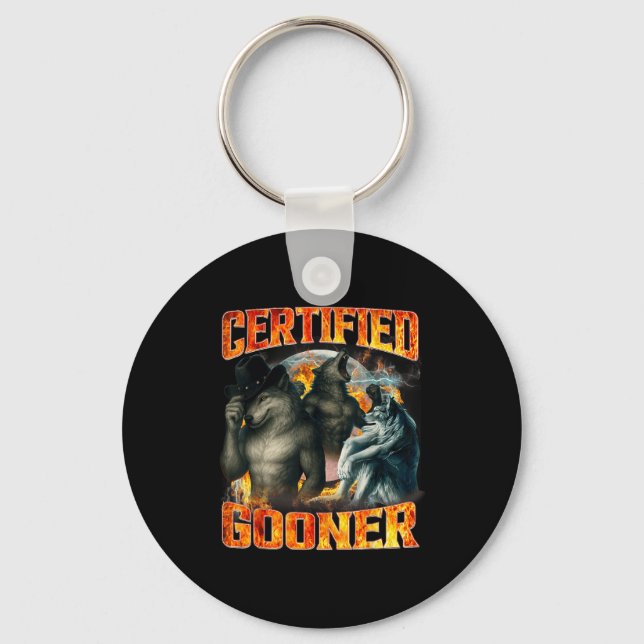 Wolf Certified Gooner Funny Bootleg Meme Dad Papa  Keychain (Front)