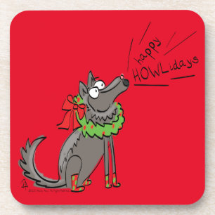 Wolf Christmas Funny Cute Kids Beverage Coaster