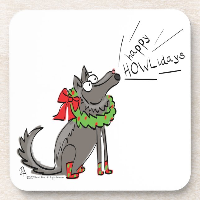 Wolf Christmas Funny Cute Kids Beverage Coaster (Front)