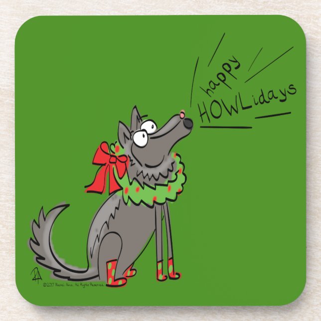 Wolf Christmas Funny Cute Kids Beverage Coaster (Front)