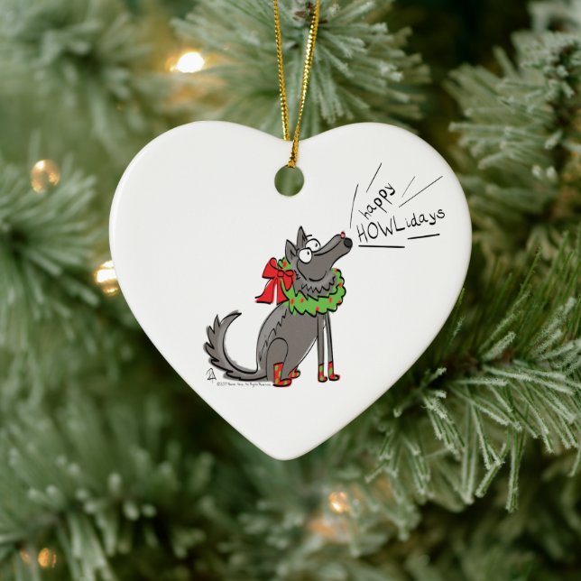 Wolf Christmas Funny Cute Kids Ceramic Ornament (Tree)
