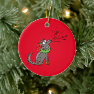 Wolf Christmas Funny Cute Kids Ceramic Ornament