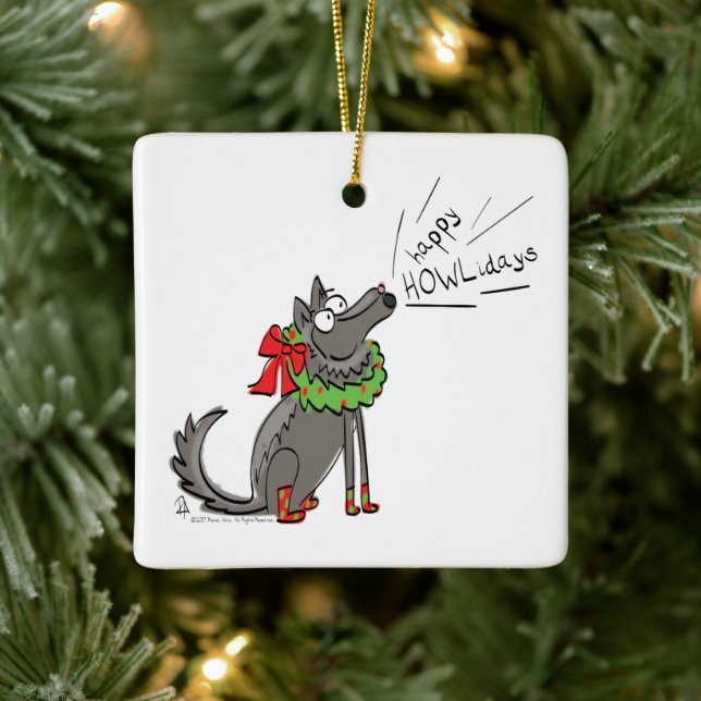 Wolf Christmas Funny Cute Kids Ceramic Ornament (Tree)